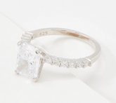 Diamonique Sterling Silver 100-Facet Emerald Bridal Ring, Size 11
